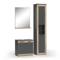 BADMÖBEL-SET Niko Anthrazit/Viking Oak mit Hochschrank - Eichefarben/Anthrazit, Holzwerkstoff (60/59.1/34.3cm) - Vicco
