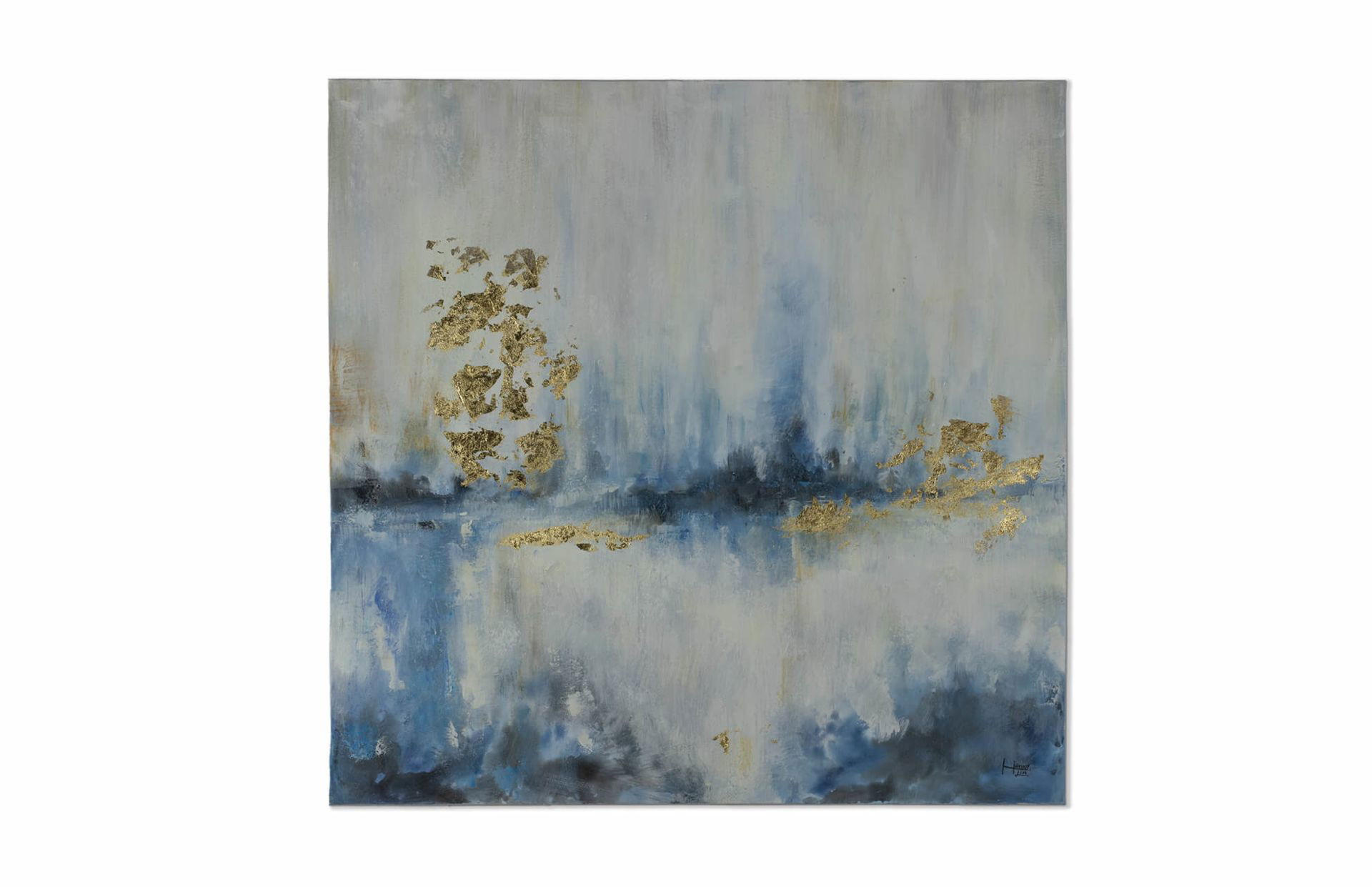 ACRYLBILD HANDGEMALT 80/80 cm - Blau/Beige, Holz/Textil (1.48/80cm) - KUNSTLOFT