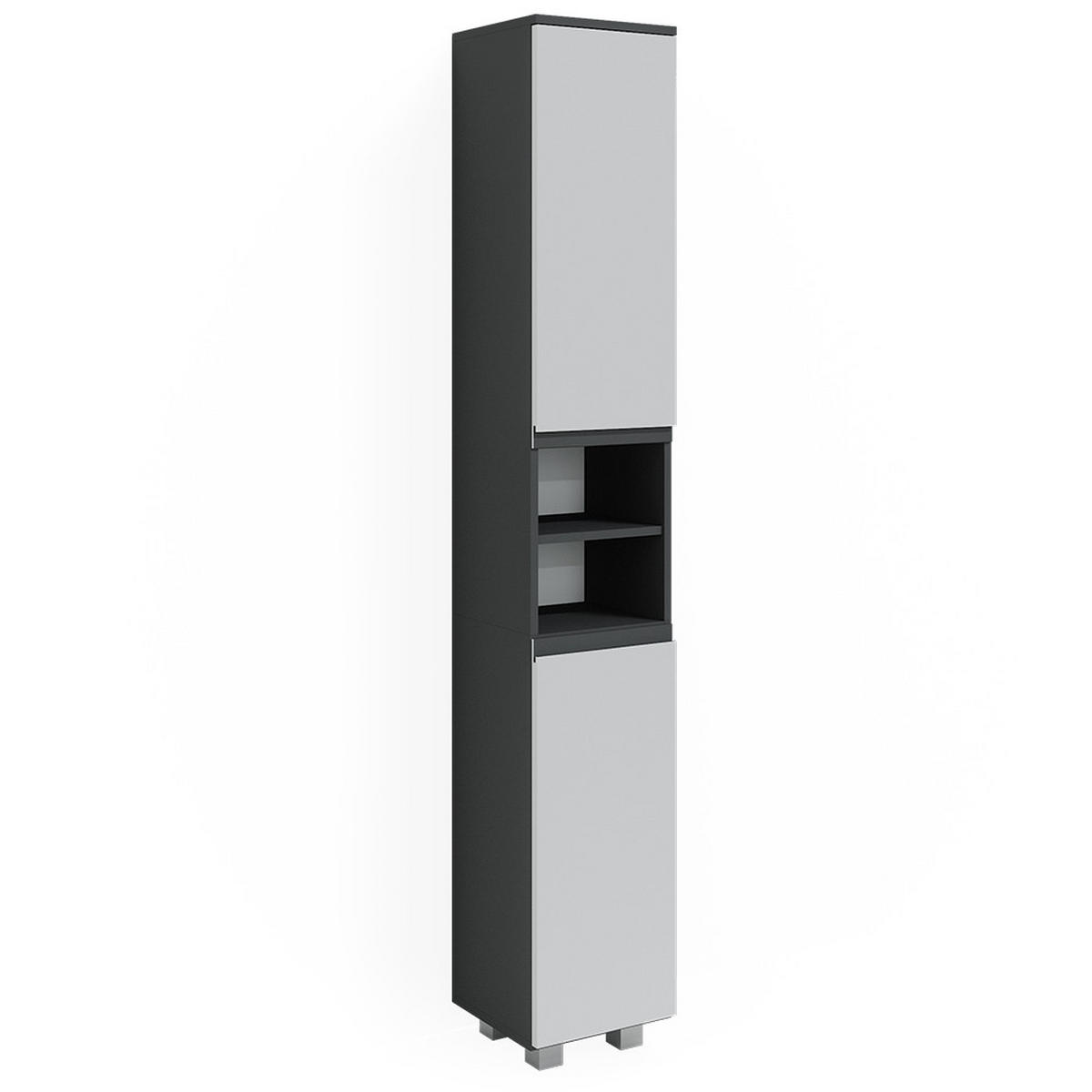 BADSCHRANK J-Shape Weiß 30 x 190 cm - Weiß, Holzwerkstoff (30/190/30cm) - Vicco