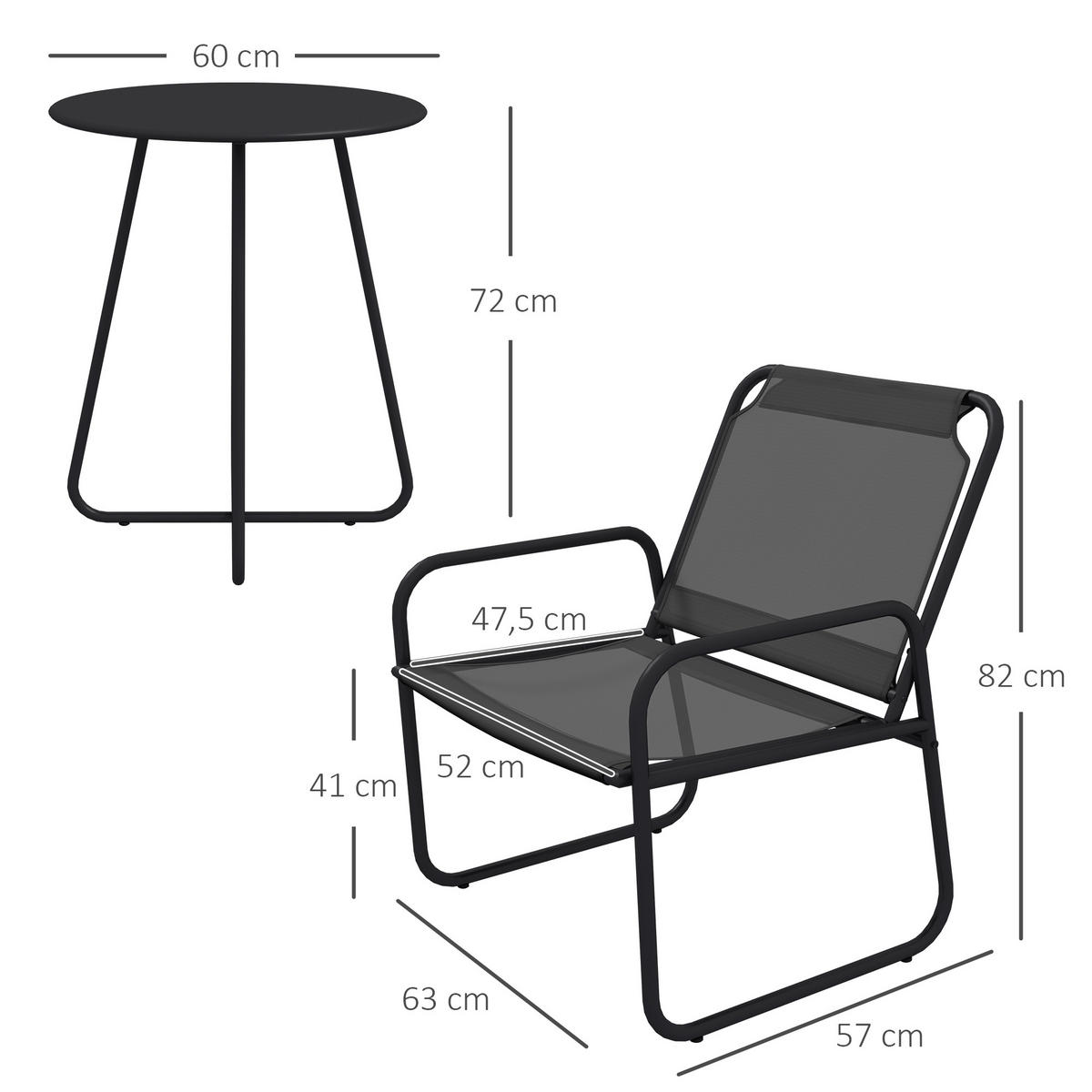 BALKONSET 3-teilig DE-14094 2 Sessel + runder Tisch Grau - Grau, Metall - ComfortXL