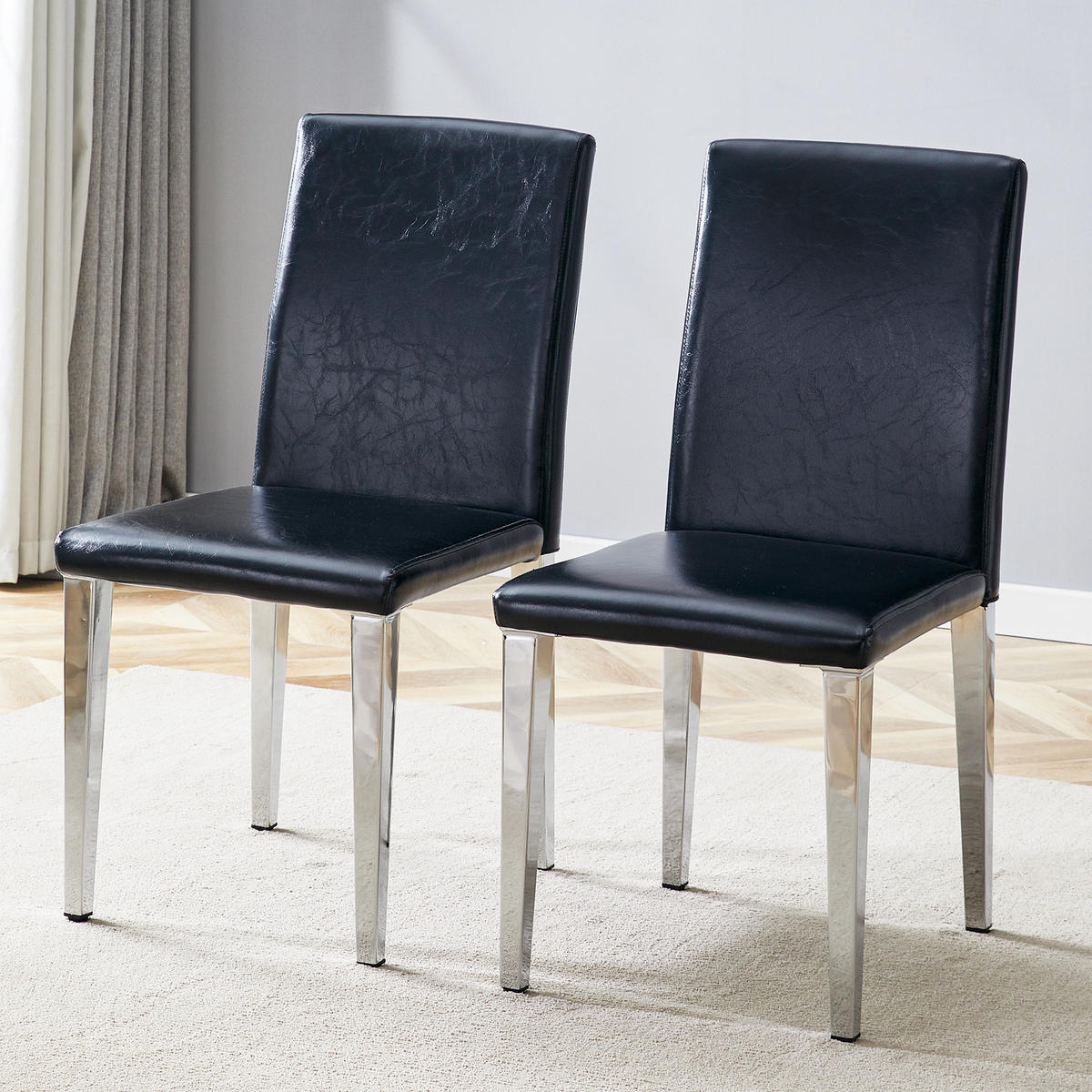 STUHL-SET DE-36600 2 Stück mit PU-Bezug und Metallbeinen Schwarz - Schwarz, Metall (47/90/41cm) - ComfortXL