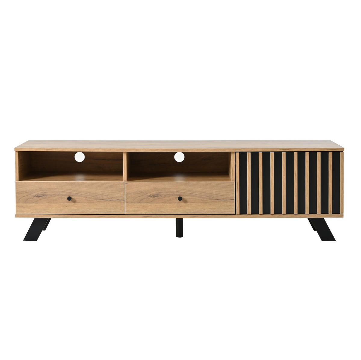 TV-LOWBOARD 150/38/44 cm mit 2 Schubladen und 1 Tür in Naturholz/Schwarz - Naturfarben, Holzwerkstoff (150/44/38cm) - BEAOK