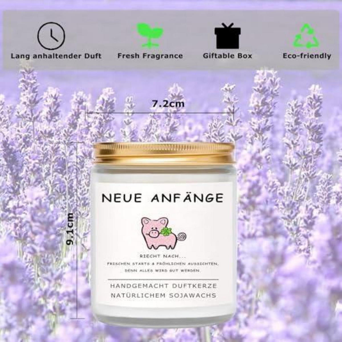 DUFTKERZE Neuanfang Lavendel handgemacht 45h Brenndauer - Weiß, Paraffin (9.1cm)