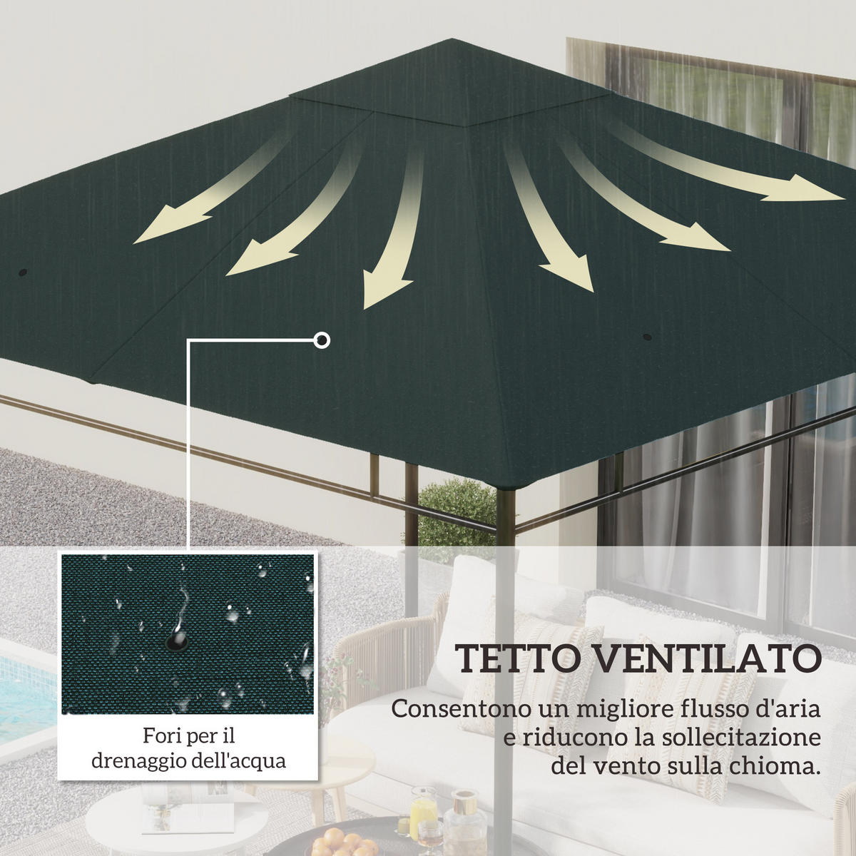 ERSATZDACH, 3x3 m für Pavillon, grau, Polyester, mit 8 Belüftungslöchern - Multicolor, Kunststoff (298/298cm) - FORIOUS