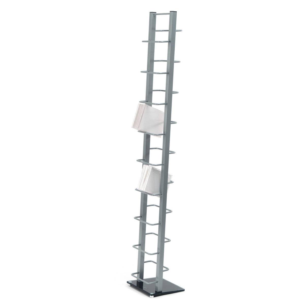 CD-STÄNDER Tower Metall mit Glasfuß, für 126 CDs silber - Silberfarben, Kunststoff (20/138/12cm) - DESIGN DELIGHTS