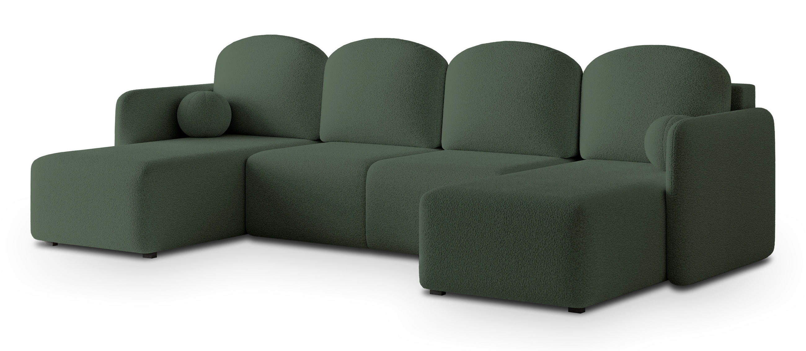 WOHNLANDSCHAFT NUBERO Grün Boucle-Stoff mit Schlaffunktion - Grün, Holz (285/85/143cm) - MASSENO