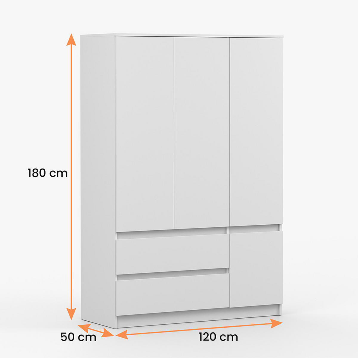 DREHTÜRENSCHRANK SOLO 4D2S, Schlafzimmer, Kleiderschrank Schrank 120 cm Weiß/Weiß, 4-türig, zwei Schubladen, grifflos - Weiß, Holzwerkstoff (120/180/50cm) - imoebel24