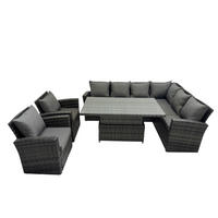 GARTENSET mit höhenverstellbarer Tisch Polyrattan 8-Sitzer - Dunkelgrau/Grau, Glas/Kunststoff - Fimous