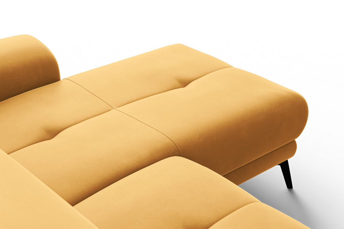 ECKSOFA FIERO 4-Sitzer RECHTS, Gelber Veloursstoff - Gelb/Schwarz, Holz/Textil (288/170cm) - Courtois Laville