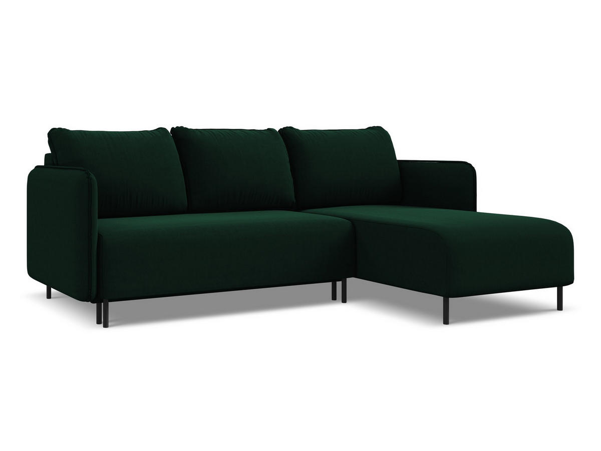 ECKSOFA mit Schlaffunktion Samt Stoff Grün - Dunkelgrün/Schwarz, Holz/Textil (236/162cm) - Makamii