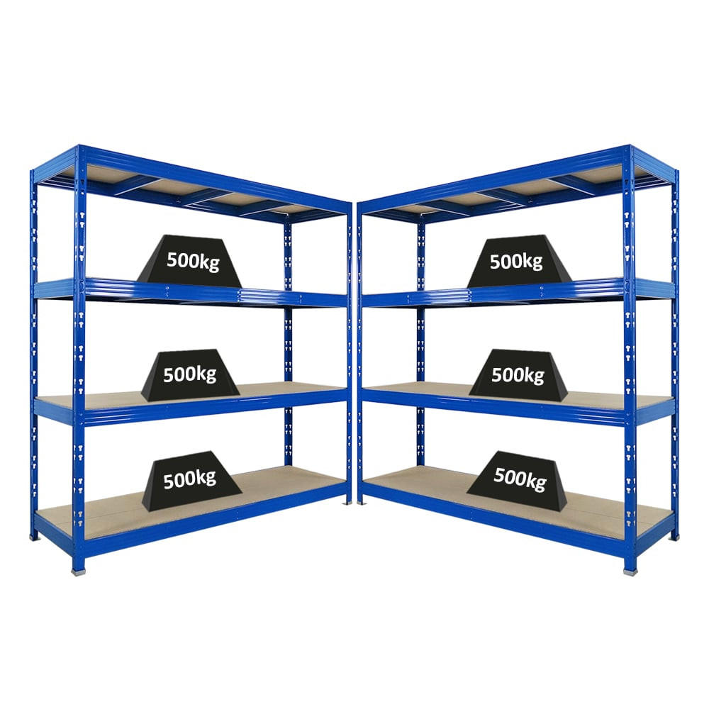 SCHWERLASTREGAL Rhino 2er-Set 200x200x60 cm 4 Spanplatten-Ebenen 8mm Fachlast 500 kg Blau - Blau, Metall (400/200/60cm) - PROREGAL