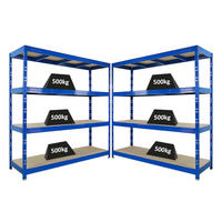 SCHWERLASTREGAL Rhino 2er-Set 200x200x60 cm 4 Spanplatten-Ebenen 8mm Fachlast 500 kg Blau - Blau, Metall (400/200/60cm) - PROREGAL