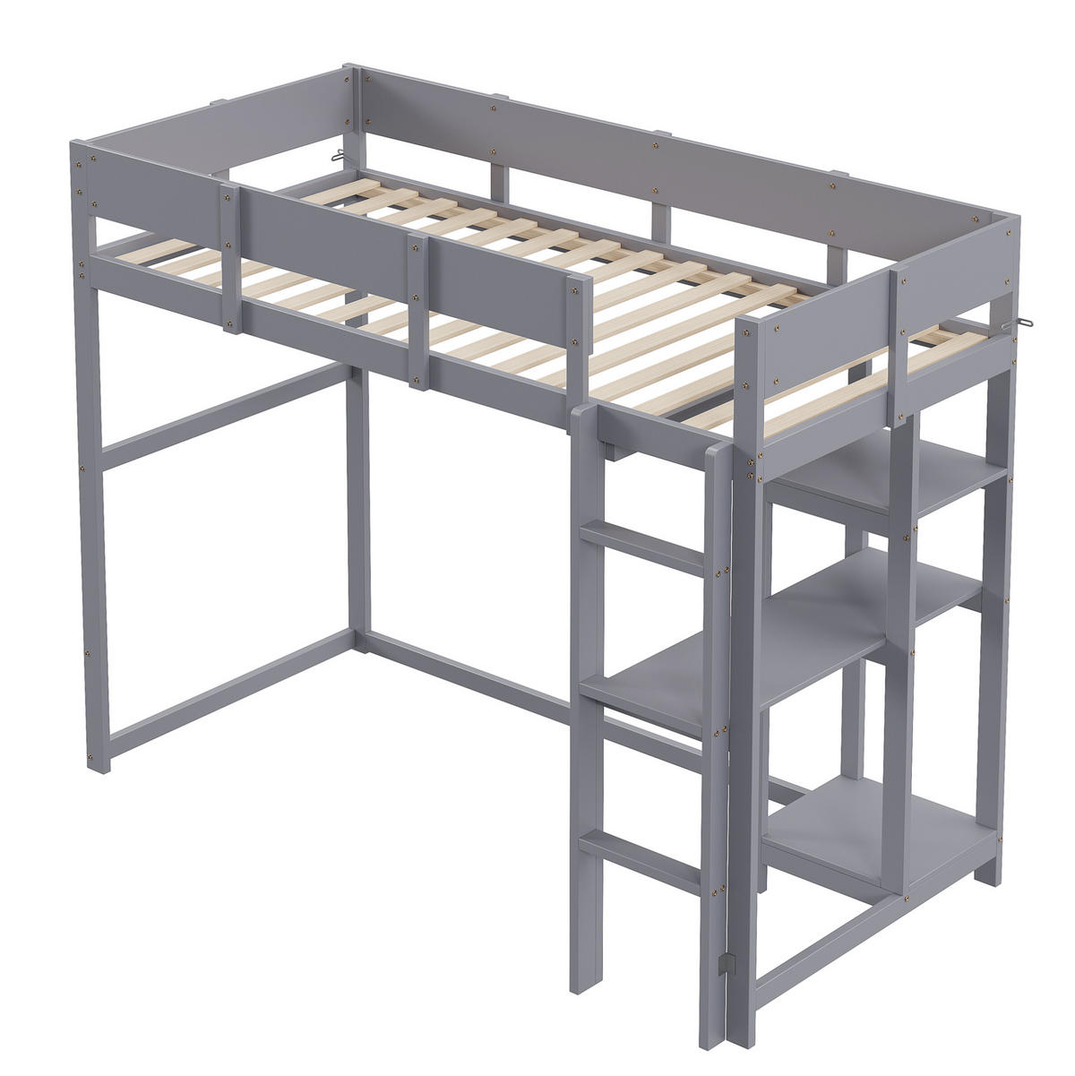 HOCHBETT 90/200 cm aus Kiefernholz mit Ablageregal Grau - Grau, Holz (90/200cm) - Modenvie