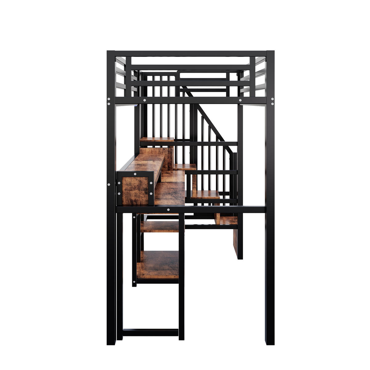 HOCHBETT 90/200 cm mit Leiterschrank und LED, DE-41996, in Schwarz - Schwarz, Metall (90/200cm) - ComfortXL