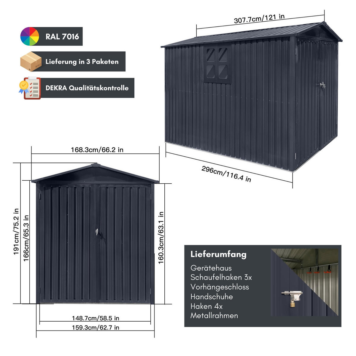 KLEINGARAGE Premium Motorradgarage 1er-Set - Anthrazit, Metall (169/161/296cm) - Albatros