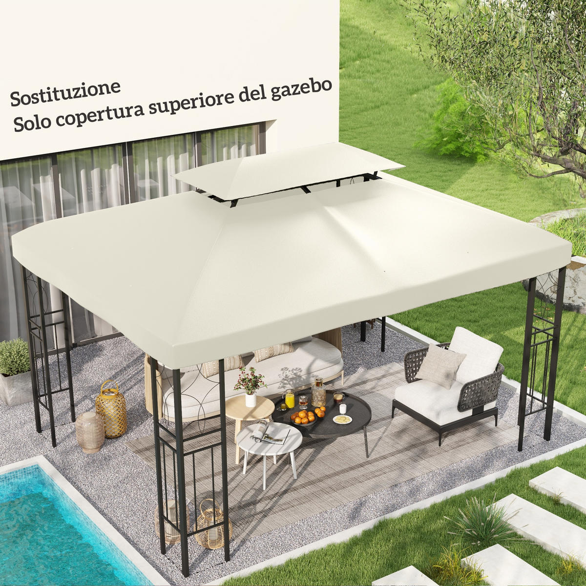ERSATZDACH, 3x4 m wasserdichte Polyesterplane für Pavillon, UV-beständig, beige - Multicolor, Kunststoff (300/0.1/400cm) - FORIOUS