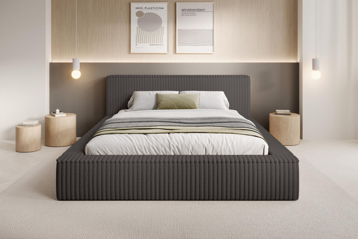 POLSTERBETT PERRINTON 140x200cm ANTHRAZIT - Anthrazit, Textil (140/200cm) - Luxkor24