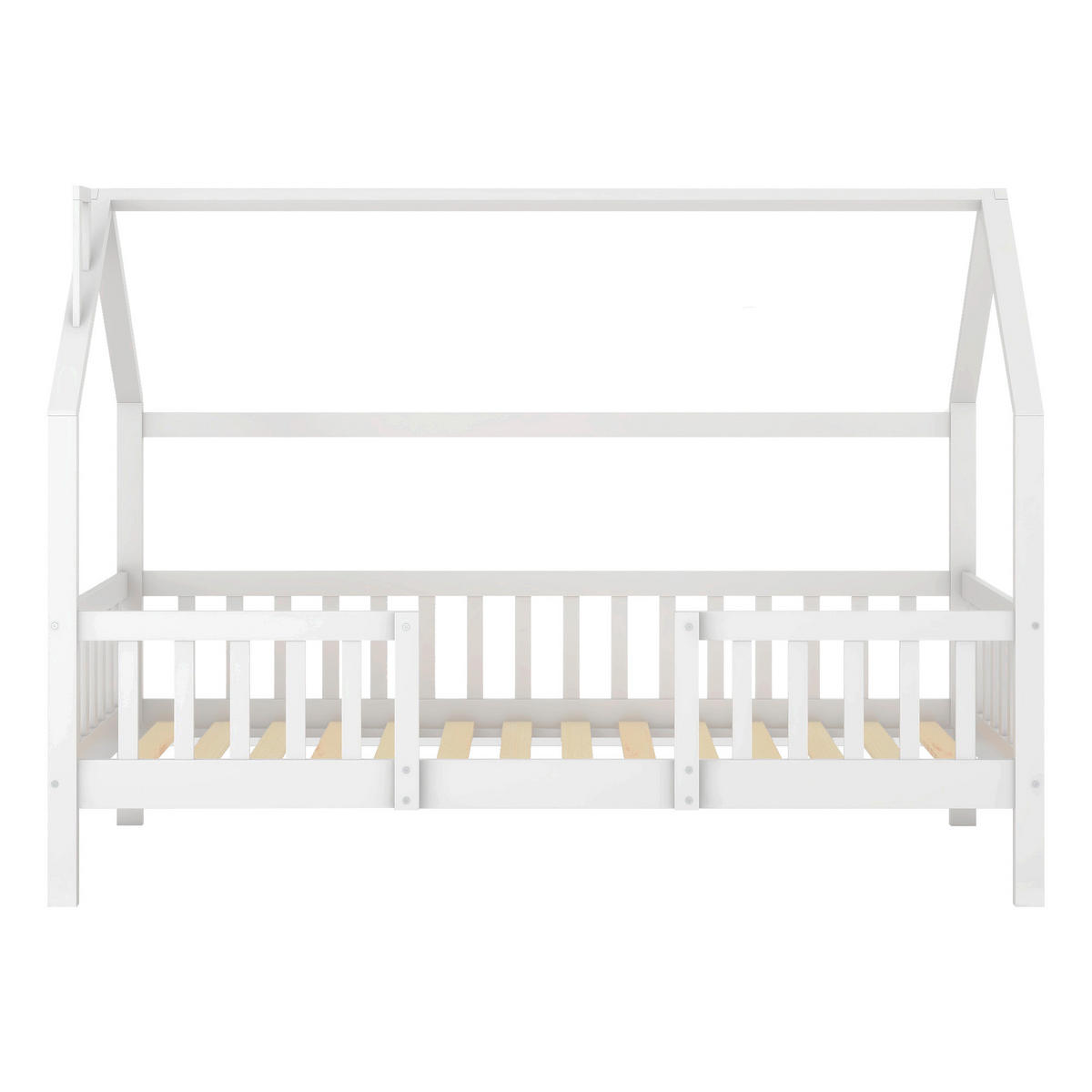 HAUSBETT 90/200 cm Weiß aus Kiefernholz mit robustem Lattenrost - Weiß, Holz (90/200cm) - OKWISH