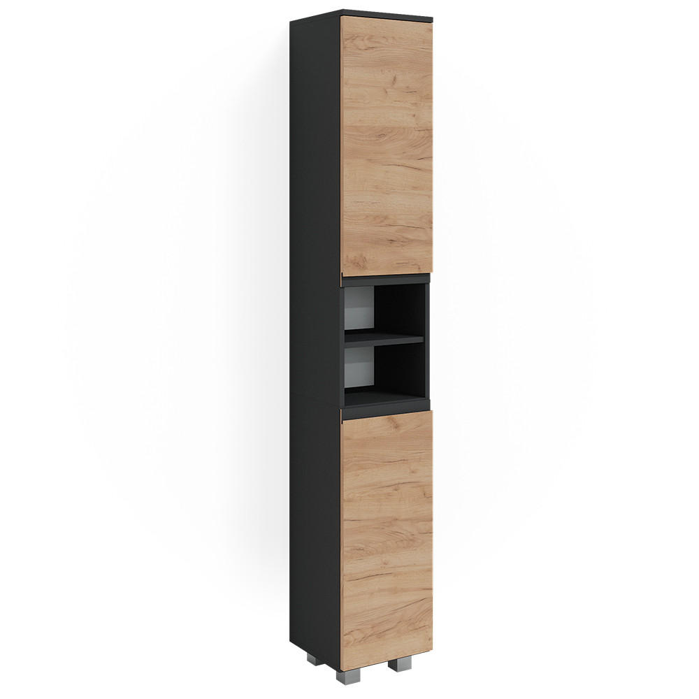 BADSCHRANK J-Shape Grau 30 x 190 cm - Eichefarben/Grau, Holzwerkstoff (30/190/30cm) - Vicco