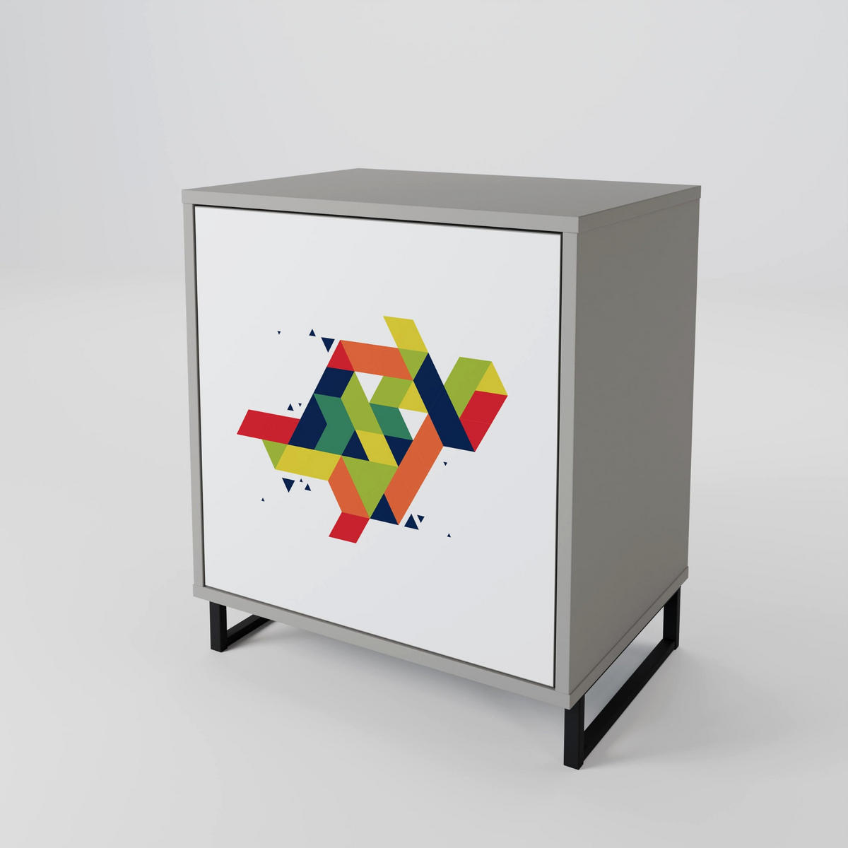 SIDEBOARD FUTURE SIGN, Grau, 57,5x42x70,5 cm, Schwarze Metall-Sternfüße - Multicolor/Schwarz, Holzwerkstoff/Metall (57.5/70.5/42cm) - SpaceRebels