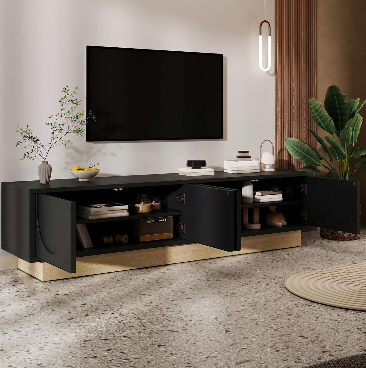 TV-ELEMENT mit 4 Türen 175 x 40 x 41,5 cm Schwarz Holzoptik - Schwarz, Holzwerkstoff (40/41.5/175cm) - Beauniv
