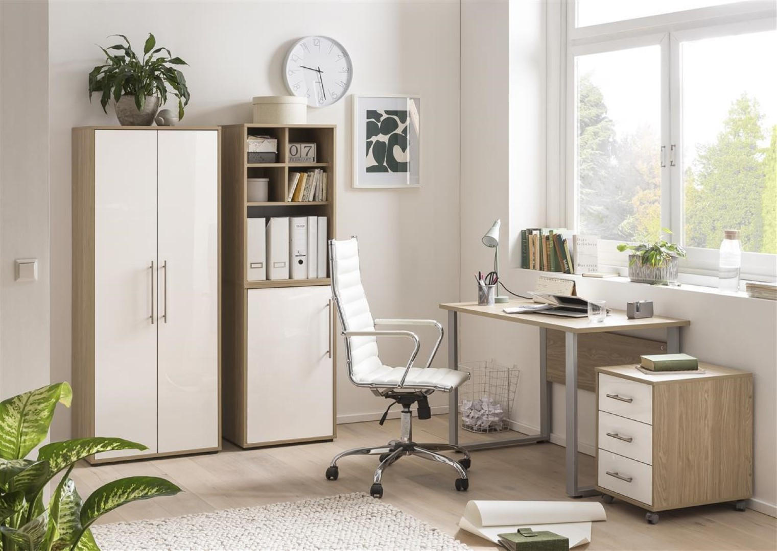 SCHREIBTISCH Swan 74x120x65 cm Eiche/Weiß - Eichefarben, Holz (65/120/74cm) - PROREGAL