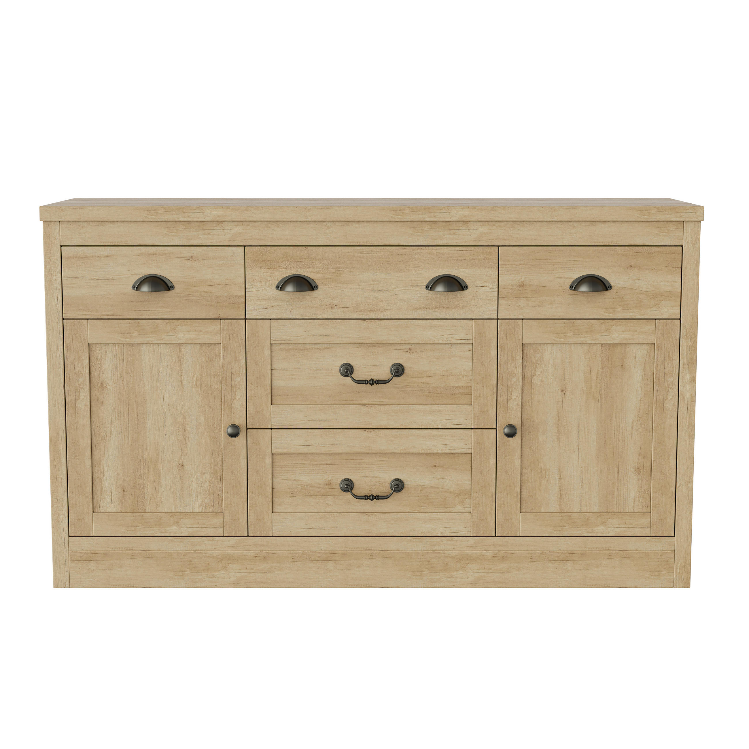 SIDEBOARD Holz Natur 5 Schubladen 2 Türen Buffetschrank - Naturfarben, Holz/Metall (40/80/135cm) - PARAFTA HOME