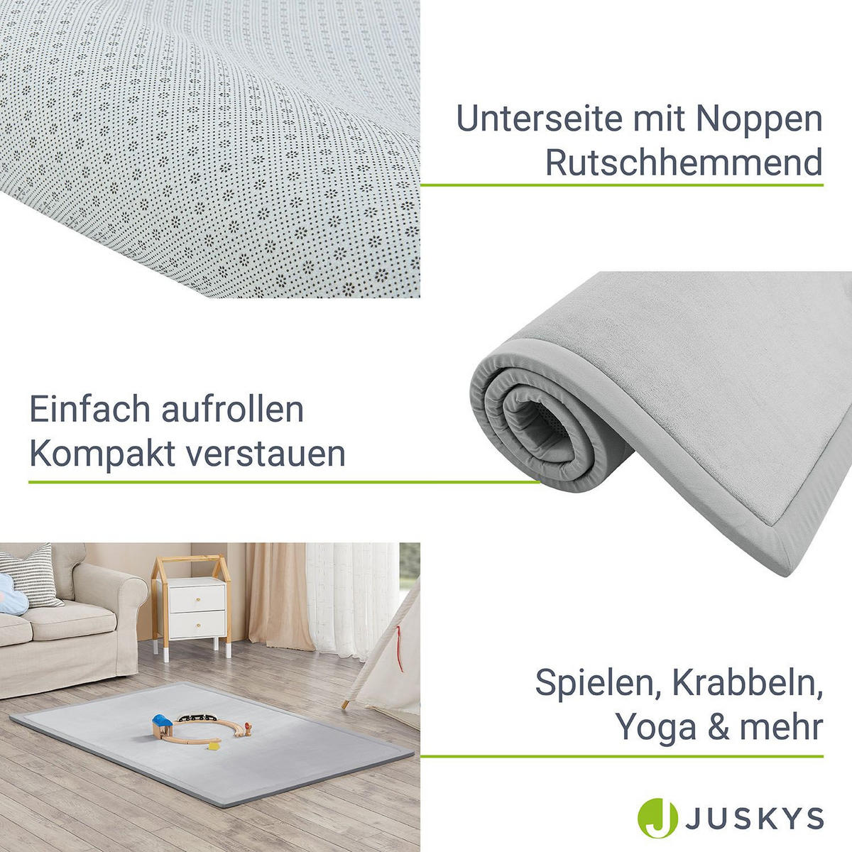 SPIELMATTE Maila grau 180 x 120 cm - Grau, Textil (120/2/180cm) - Juskys