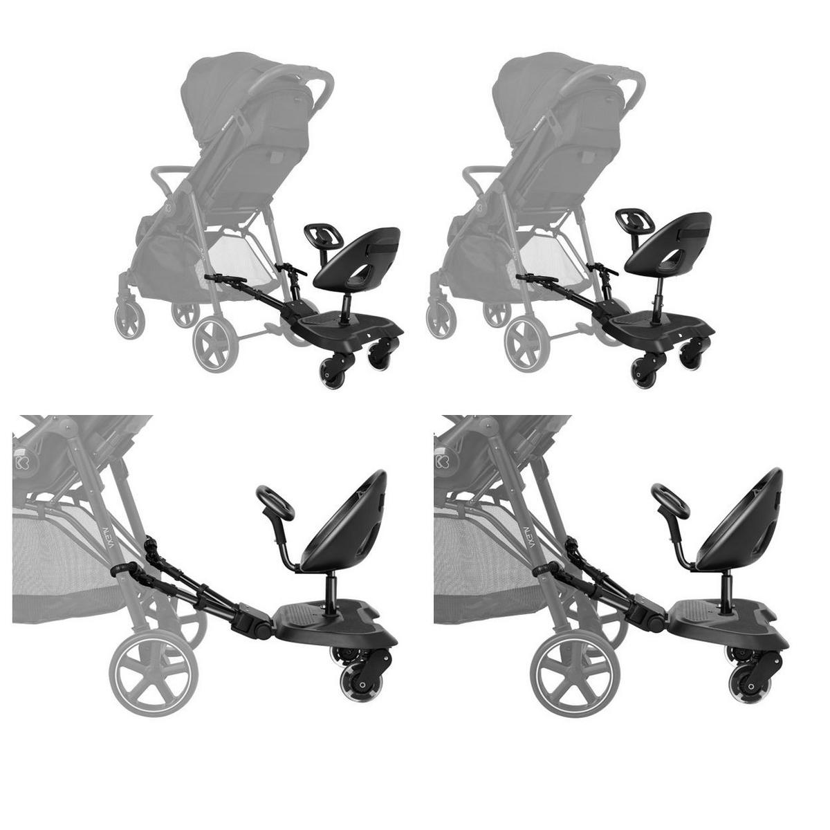 KINDERWAGEN Trittbrett Ally mit Sitz schwarz Mitfahrbrett, 360° drehbar, universell passend, 2-Punkt-Gurt, Lenkrad - Schwarz, Kunststoff (41/18/63cm) - Kikka boo