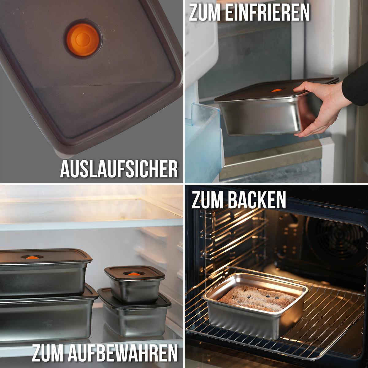 FRISCHHALTEDOSEN Edelstahl mit Deckel - Grau, Metall (19.6/11/23.5cm) - Stoneline