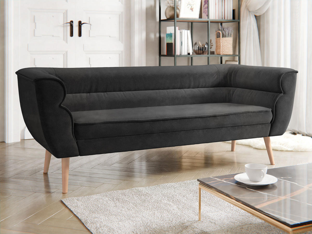 SOFA Bal 3 - Dunkelgrau/Naturfarben, Holz/Textil (182/75/74cm) - MIRJAN24