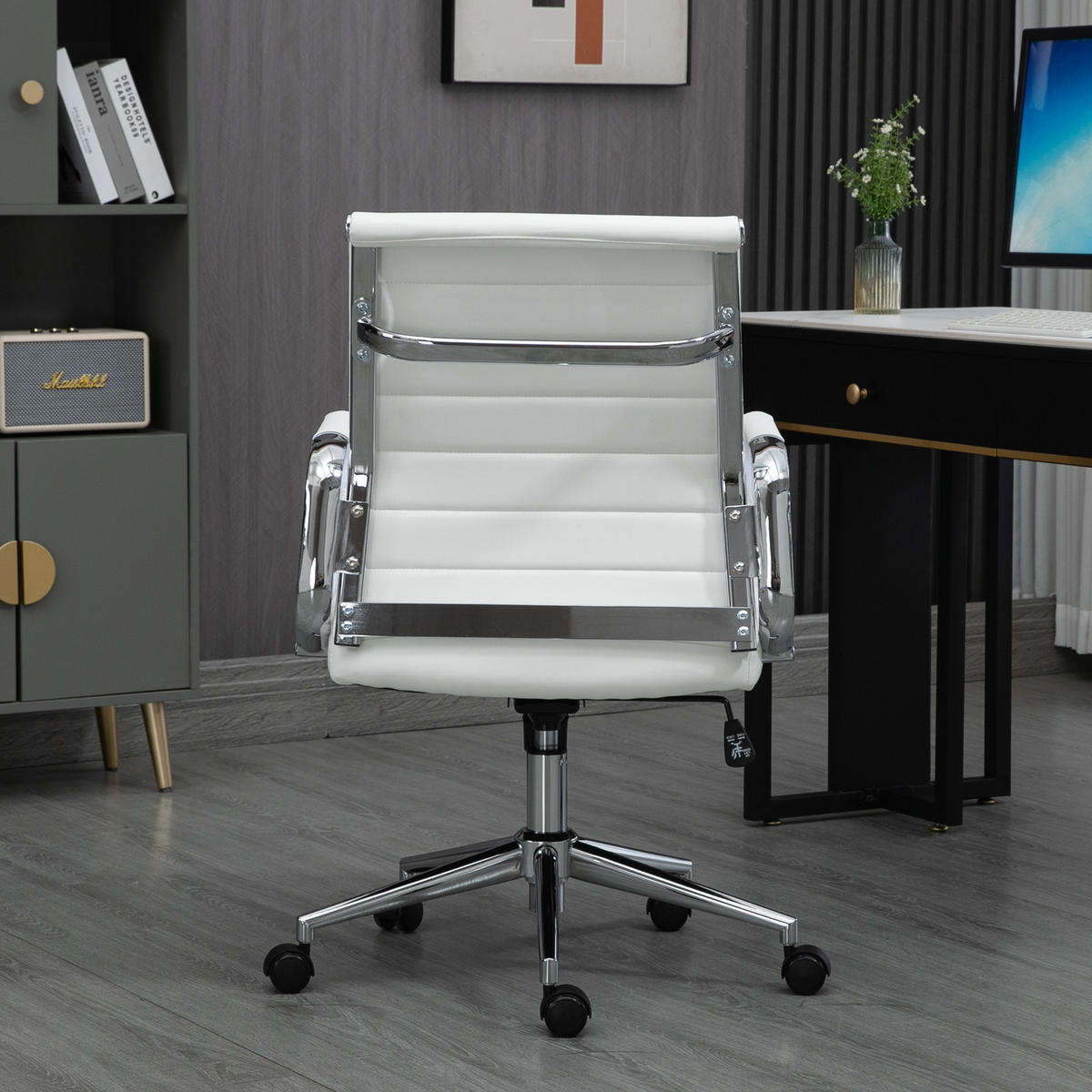 SCHREIBTISCHSTUHL OFFICE COMFORT LB Kunstleder Weiß - Silberfarben/Weiß, Textil/Metall (56/103/64cm) - SVITA