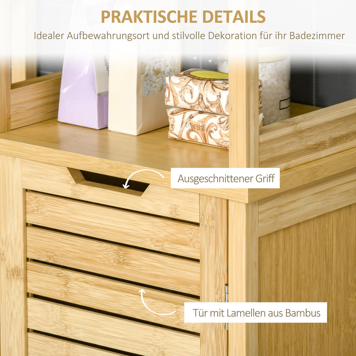 HOCHSCHRANK mit 3 offenen Fächer und 1 Schrank, kleine Räume, Natur - Naturfarben, Holz (30/173/34cm) - Kleankin