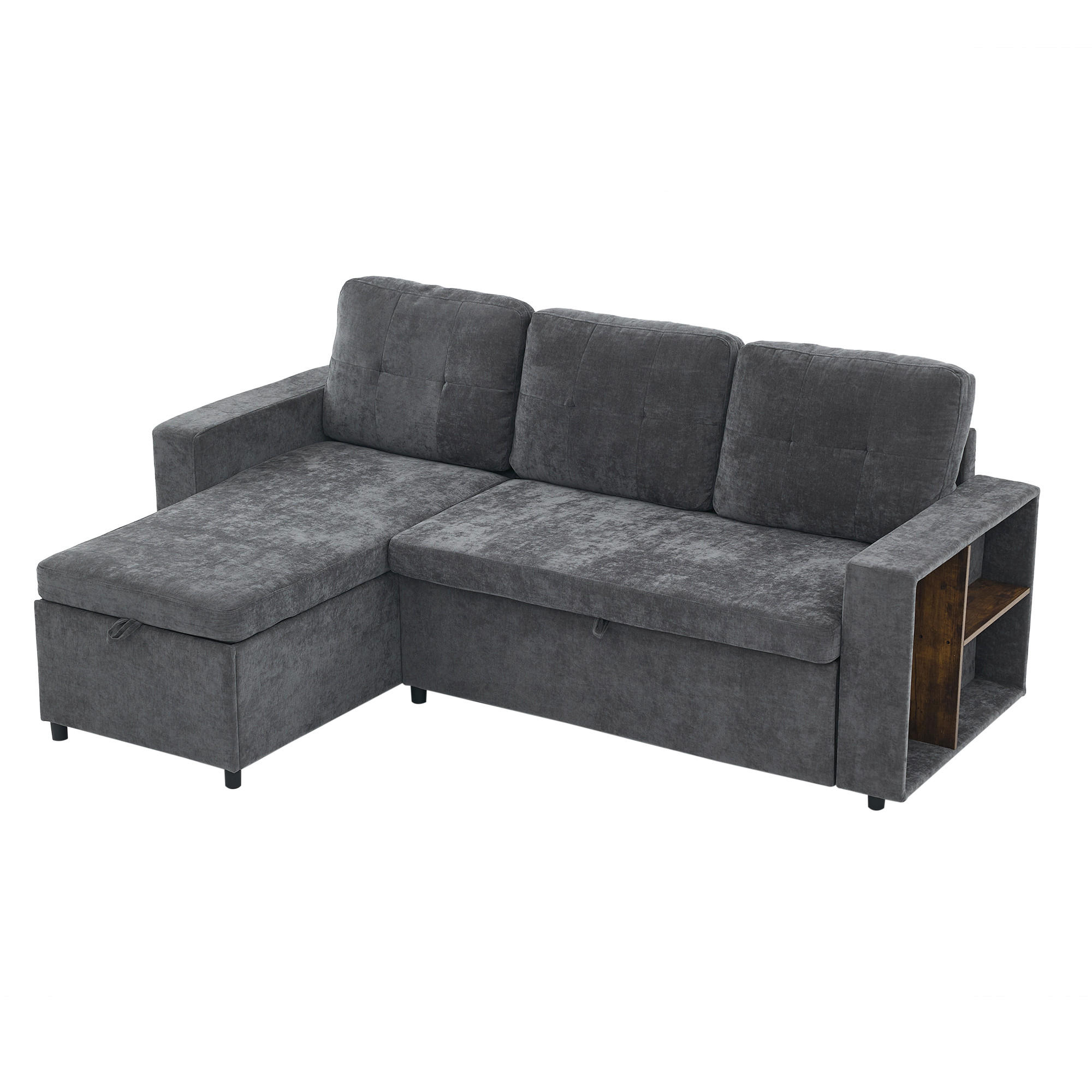 ECKSOFA L Form Stauraum 3-Sitzer Chenille Grau 202cm - Grau, Textil (202/136cm) - FLIEKS
