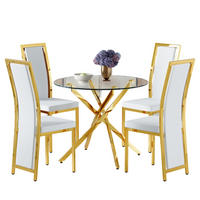 ESSGRUPPE DE-39460 5-teilig, Glastisch und 4 Stühlen mit Goldkante Weiß - Goldfarben/Weiß, Metall (88/75/88cm) - ComfortXL