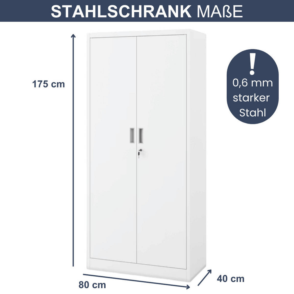 AKTENSCHRANK abschließbar KADO mit Flügeltüren 175x80x40cm Weiß - Weiß, Metall (80/175/40cm) - DELUKE