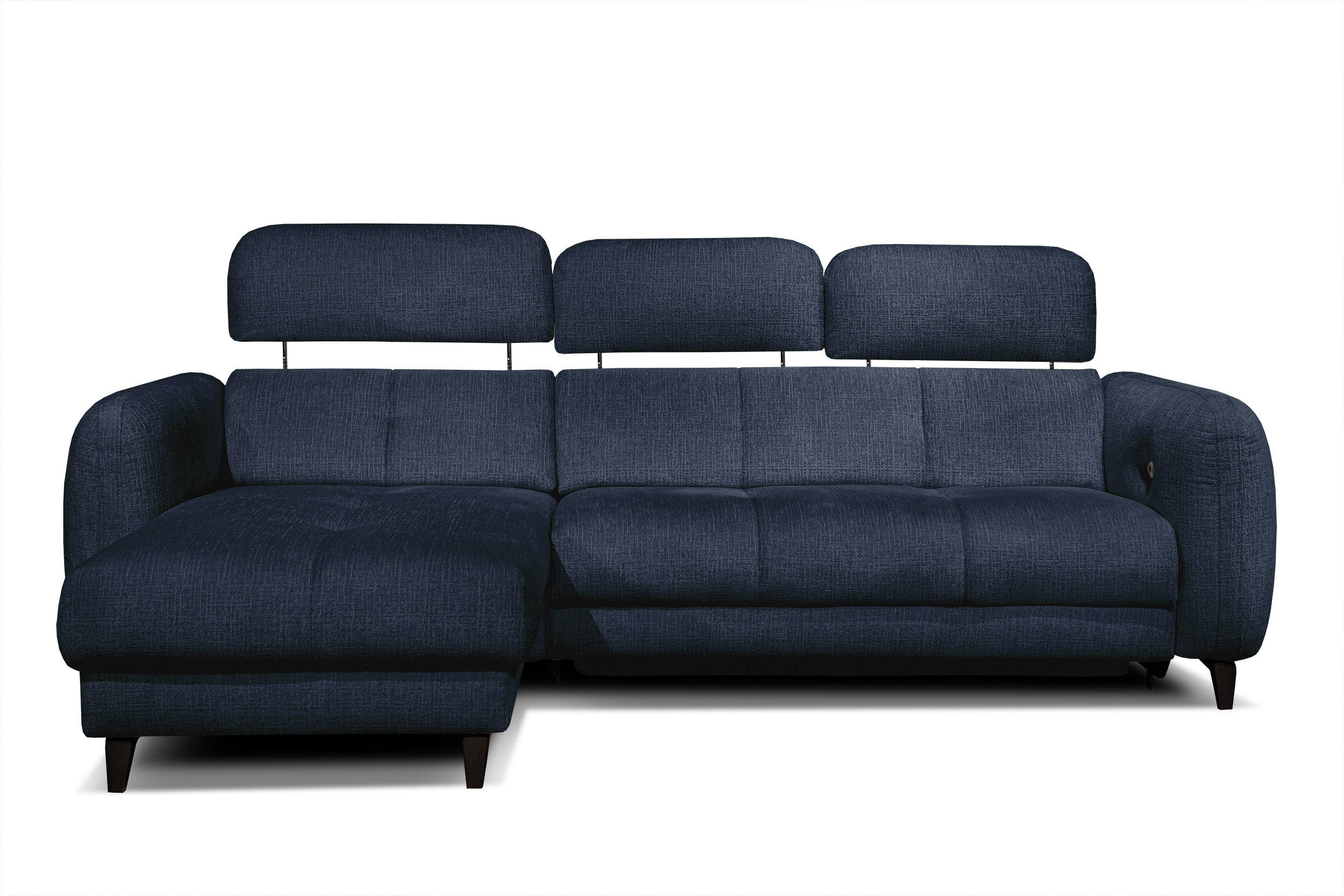 ECKSOFA SVEN 3-Sitzer, 1 Relax XL, verstellbare Kopfstützen, navy blue - Schwarz/Dunkelblau, Holzwerkstoff/Textil (256/163cm) - Courtois Laville