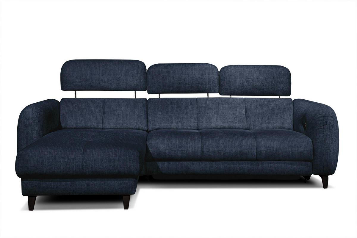 ECKSOFA SVEN 3-Sitzer, 1 Relax XL, verstellbare Kopfstützen, navy blue - Schwarz/Dunkelblau, Holzwerkstoff/Textil (256/163cm) - Courtois Laville
