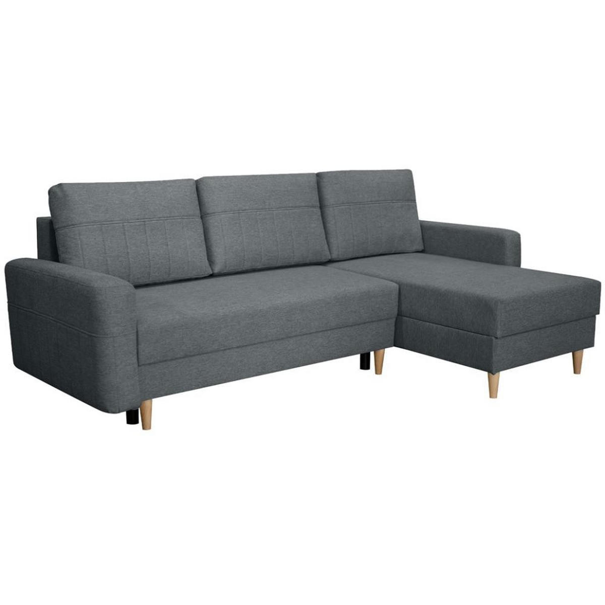 ECKSCHLAFSOFA Vega mit Universelle Ottomane Grau - Grau, Textil (225/150cm) - Beautysofa