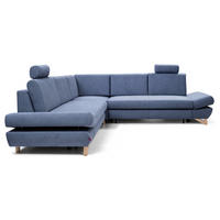 ECKSOFA CASA III R-S Blau Plüsch-Stoff mit Schlaffunktion - Blau, Holz (272/272cm) - MASSENO