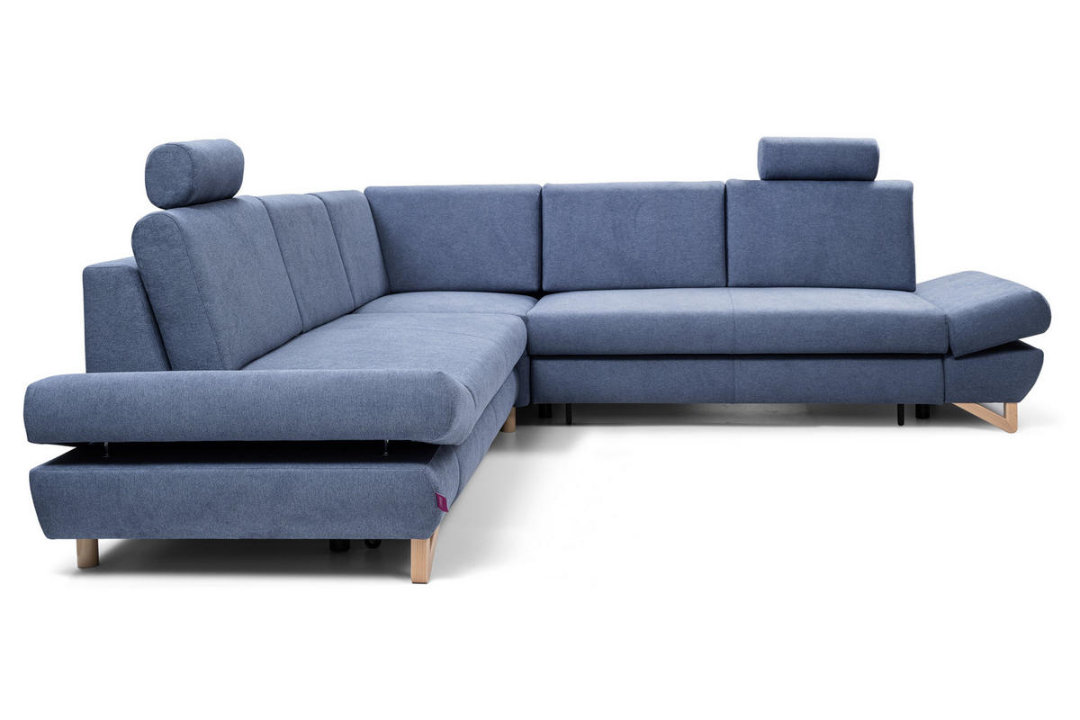 ECKSOFA CASA III R-S Blau Plüsch-Stoff mit Schlaffunktion - Blau, Holz (272/272cm) - MASSENO