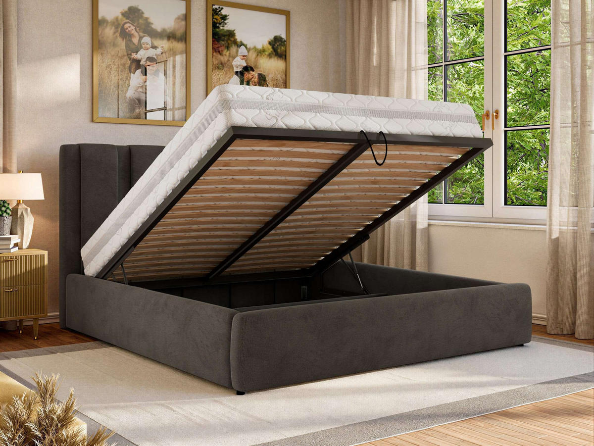 POLSTERBETT SAVINO CLASSIC 160/200 - Dunkelgrau Velvet - Schaum-Matratze - Dunkelgrau, Textil (160/200cm) - MKS