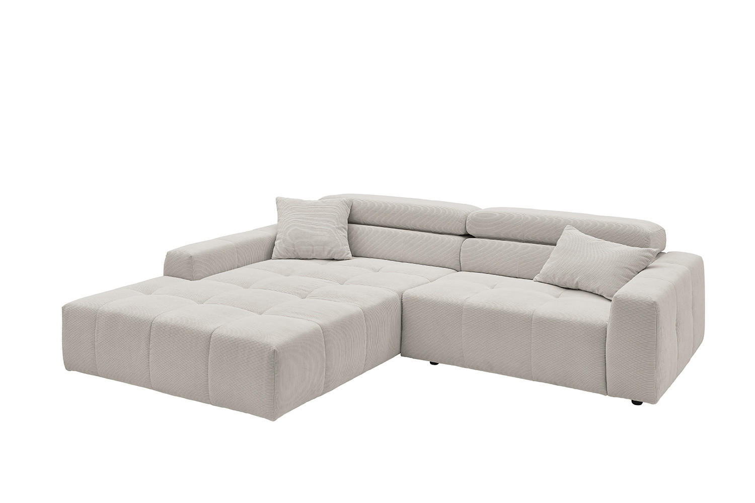 ECKSOFA RENO Silber Cord - Silberfarben/Schwarz, Kunststoff/Textil (258/217cm) - KAWOLA