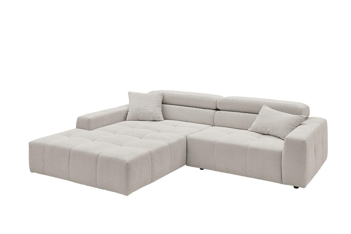 ECKSOFA RENO Silber Cord - Silberfarben/Schwarz, Kunststoff/Textil (258/217cm) - KAWOLA