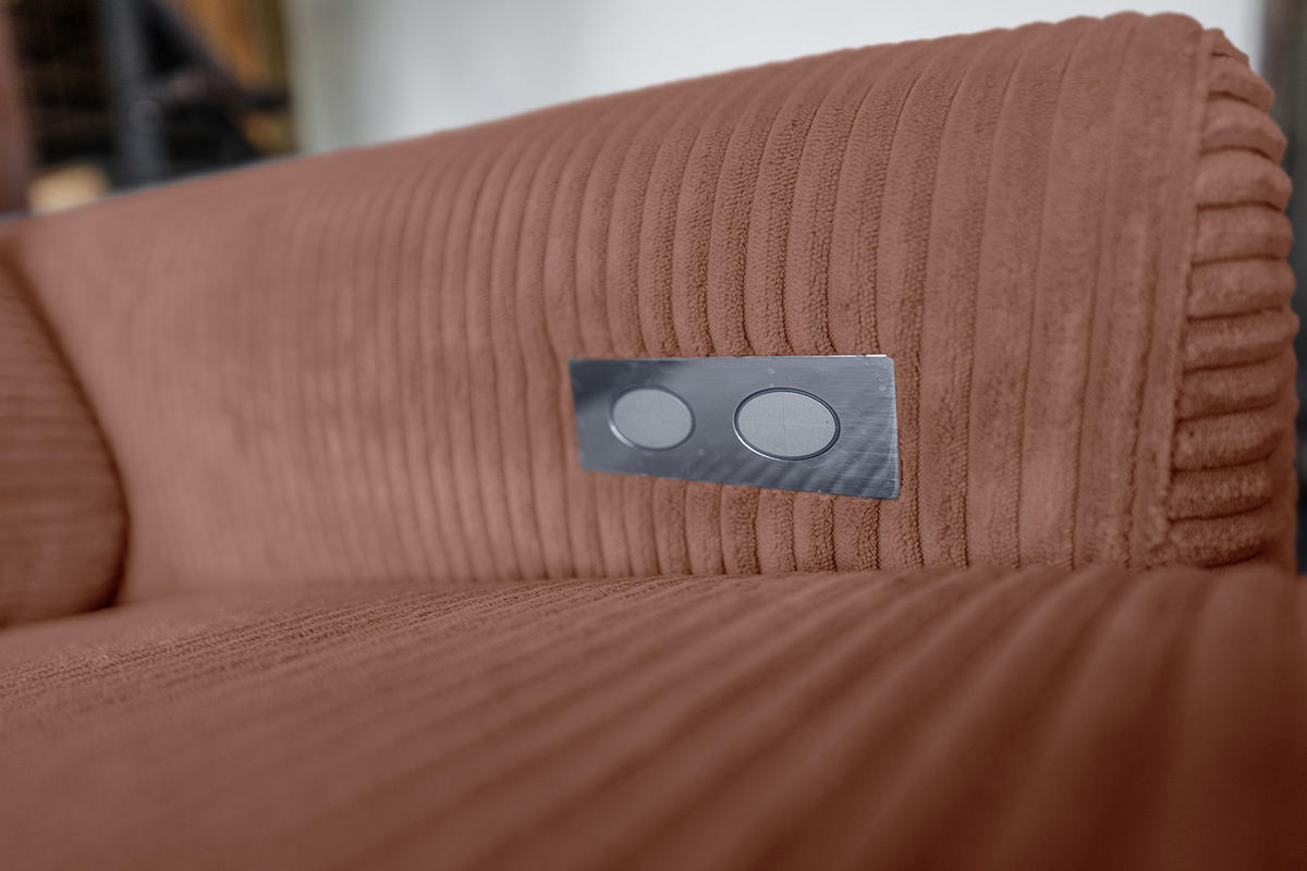 ECKSOFA LAISKA Braun Cord Relaxfunktion - Dunkelbraun/Schwarz, Textil/Metall (282/177cm) - KAWOLA