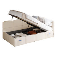 POLSTERBETT mit Stauraum und USB 90x200 cm Bouclé Beige - Beige, Metall (90/200cm) - Meubliv