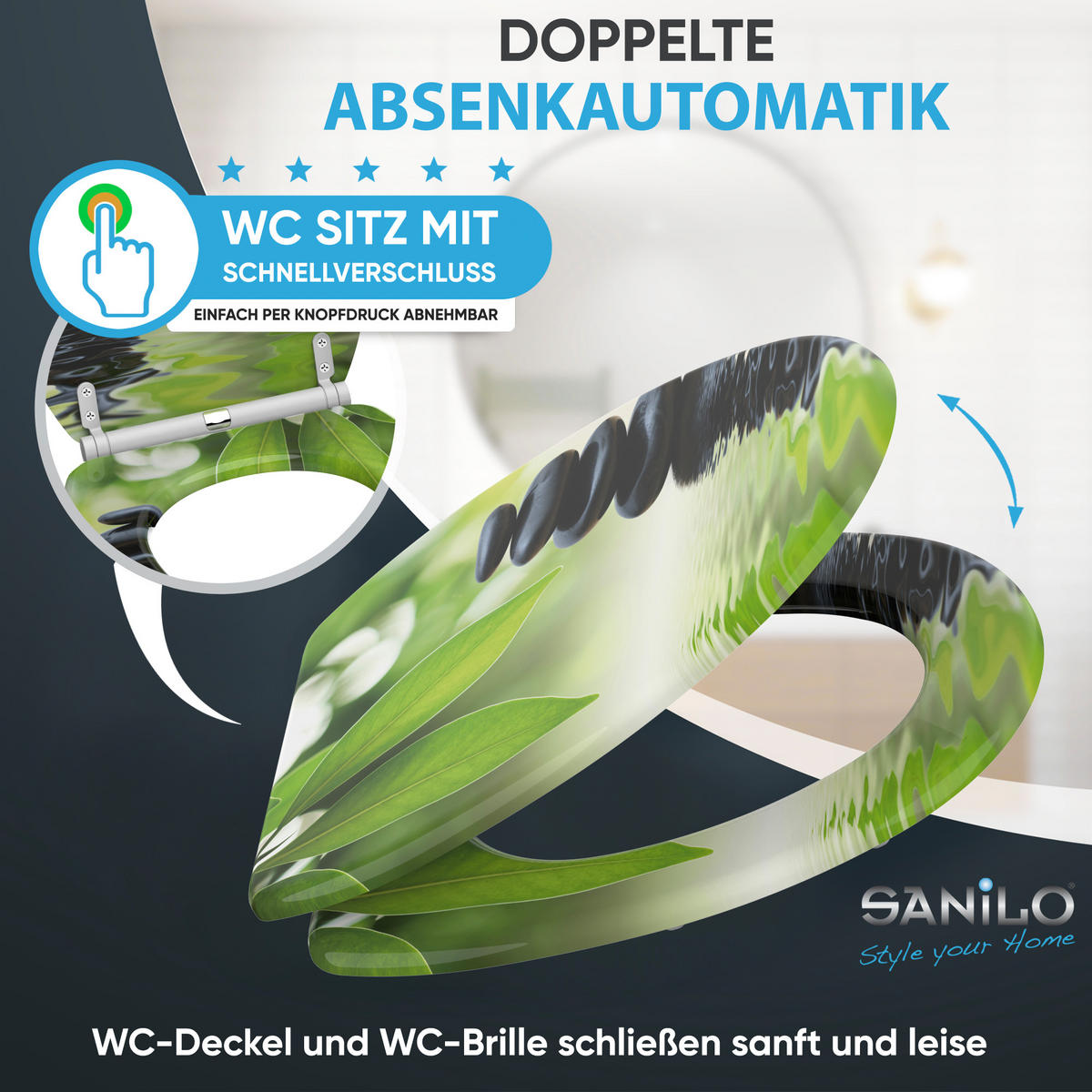WC-SITZ mit Absenkautomatik & Top Fix Harmony - Grün, Holzwerkstoff (37.7/5.5/48cm) - Sanilo