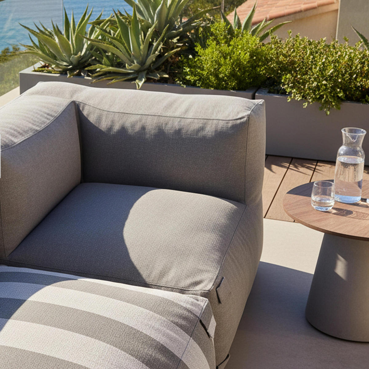 GARTENSOFA mit 4 Sitzplätzen, Grau - Grau, Textil - Oviala