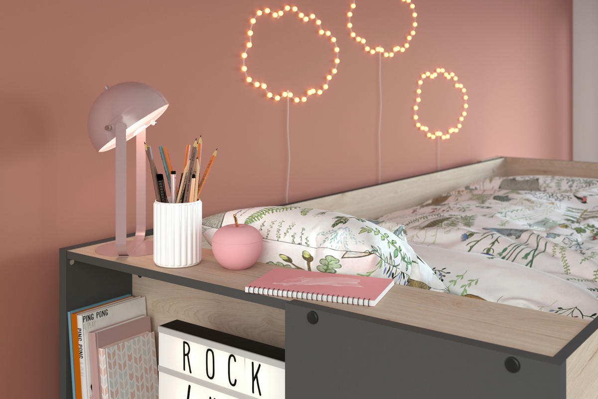 ETAGENBETT Stim 2 von Parisot Jugendbett Funktionsbett in Eiche Jackson und Grau, 2 Liegeflächen mit 90 x 200 cm komplett Set - Braun, Holzwerkstoff (90/200cm) - Calicosy