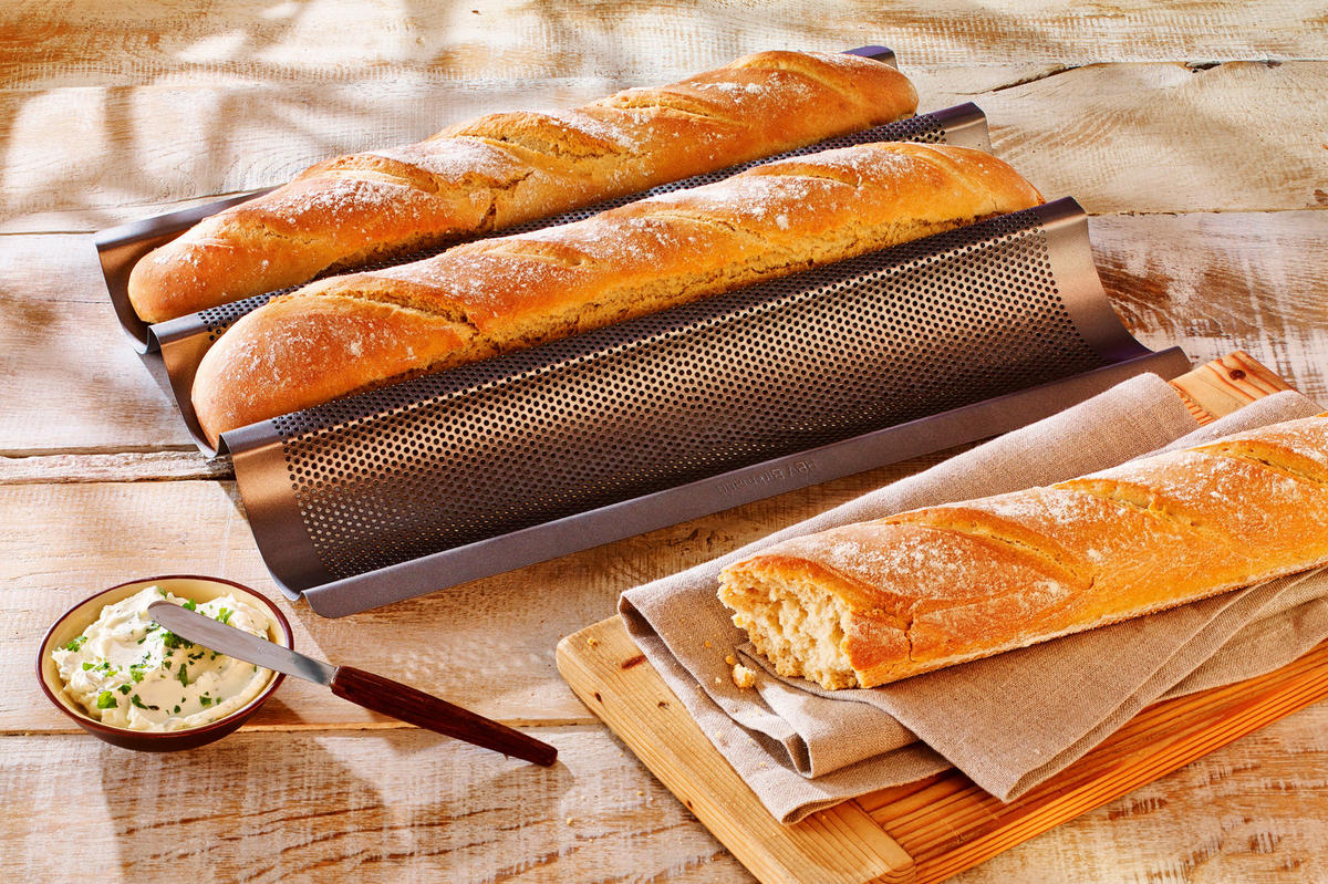 BROTBACKFORM Baguetteform / Backblech Laib & Seele für 3 Baguettes - Grau, Keramik (30/5/40cm) - Birkmann